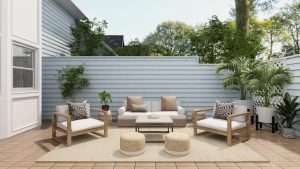 patio table and chair set on a garden